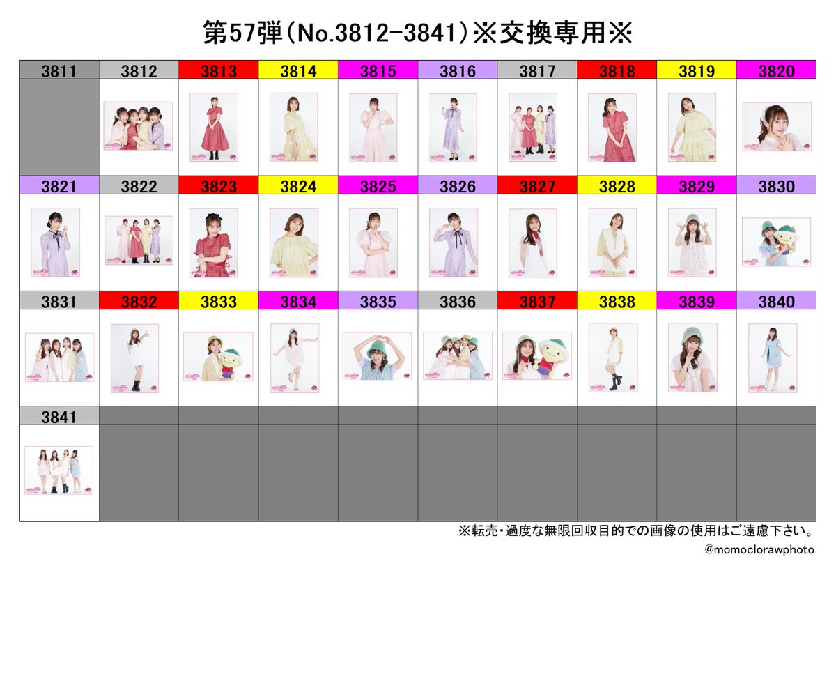ももクロ 生写真 第57弾 交換用の表です 番号等、違ってたらごめんね