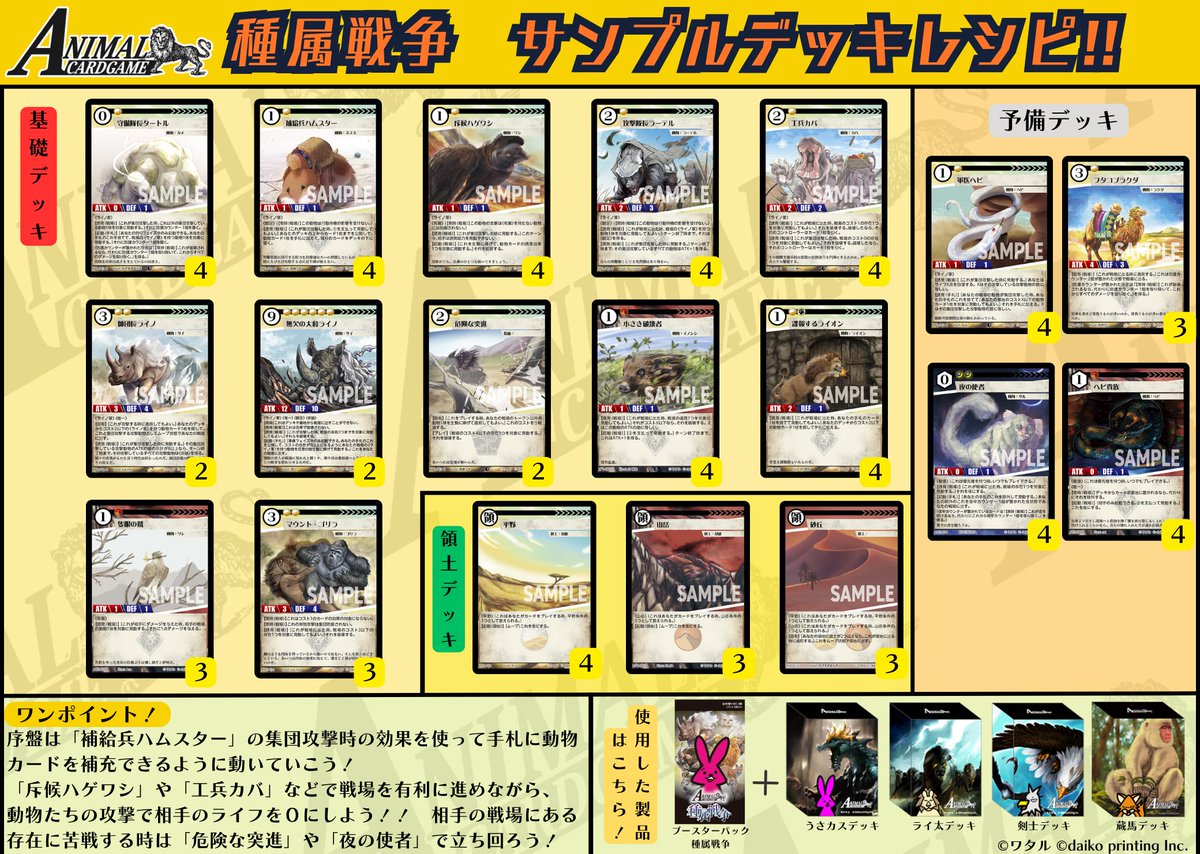 アニマルカードゲーム【サンプルデッキレシピ紹介】 現在、第1弾デッキ