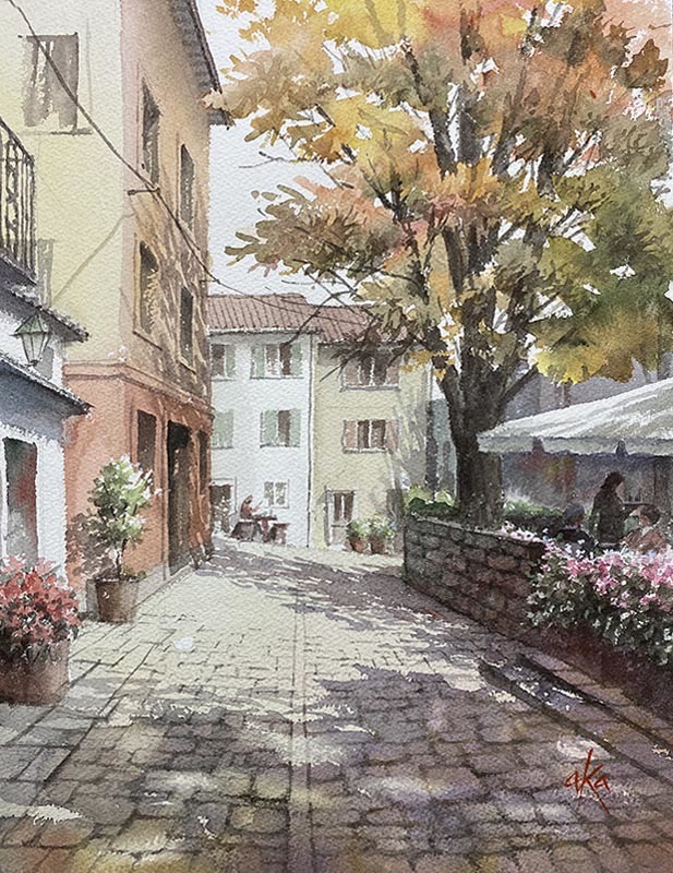 秋の景色 2019秋ツアー クロアチア グロズニャン : 赤坂孝史の水彩画