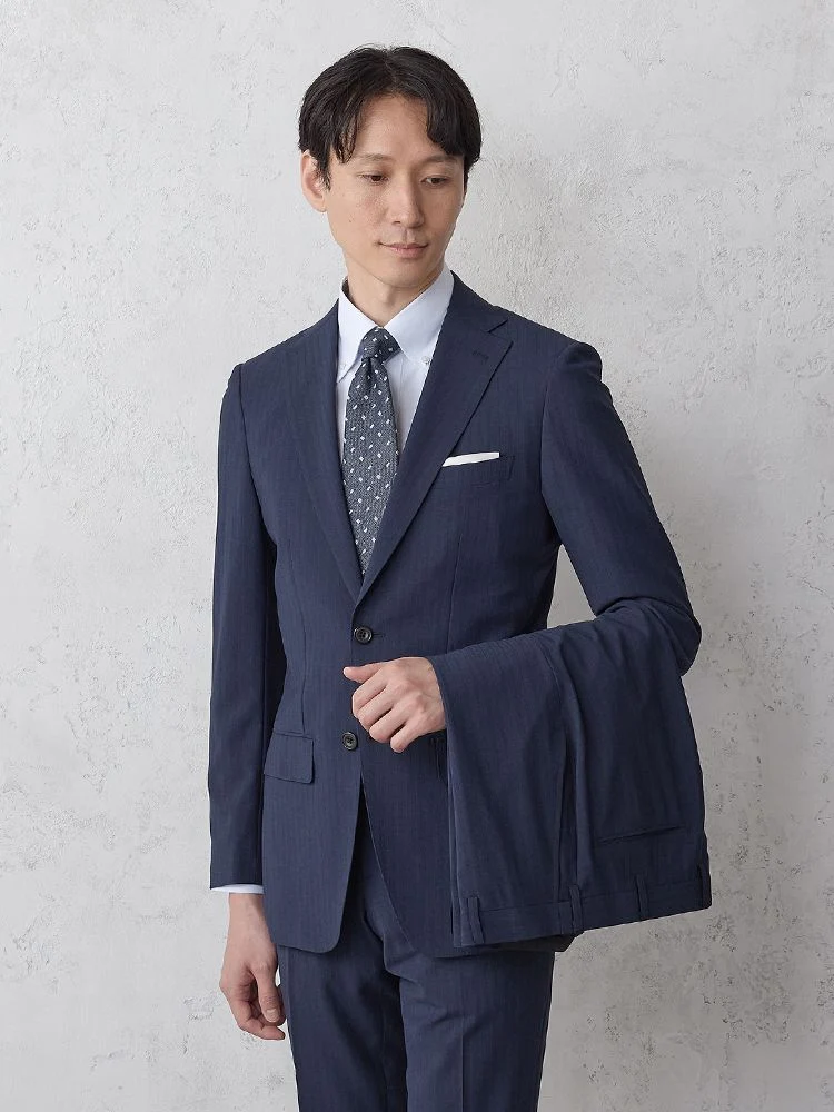 軽量/洗える】ツーパンツスーツ【クラシコ】ストライプ ネイビー