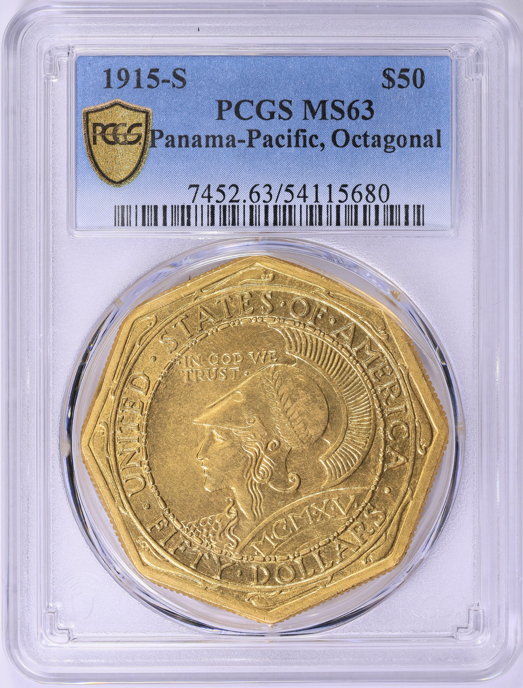 1915-S Panama-Pacific Exposition $50 Gold, Octagonal PCGS MS-63