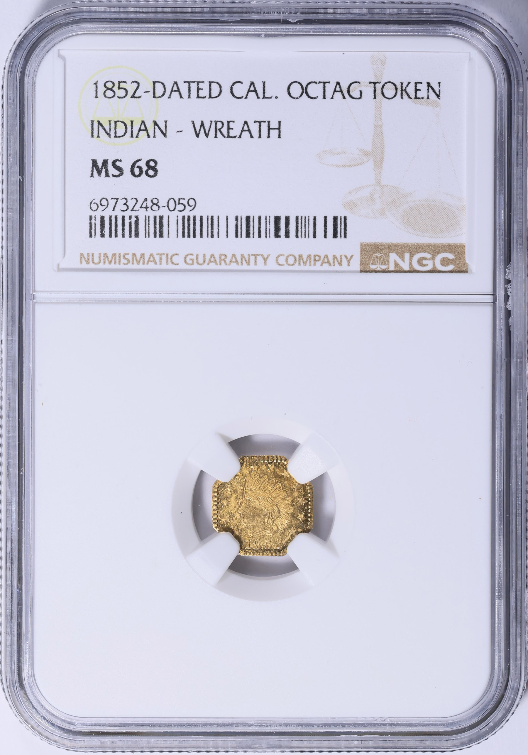 1852-Dated California Gold Token Octagonal Indian #2 - Wreath #8