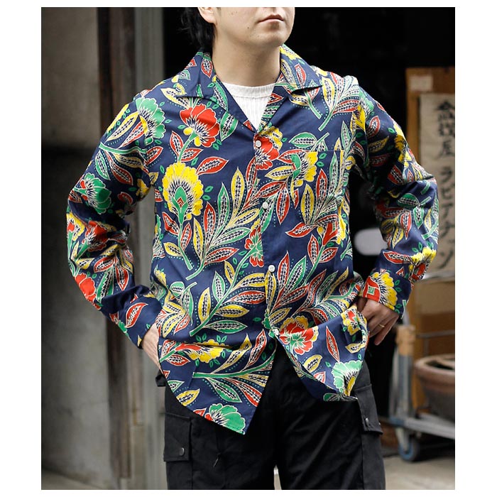 ニードルズ NEEDLES イタリアンカラー シャツ プリントコットン ローン