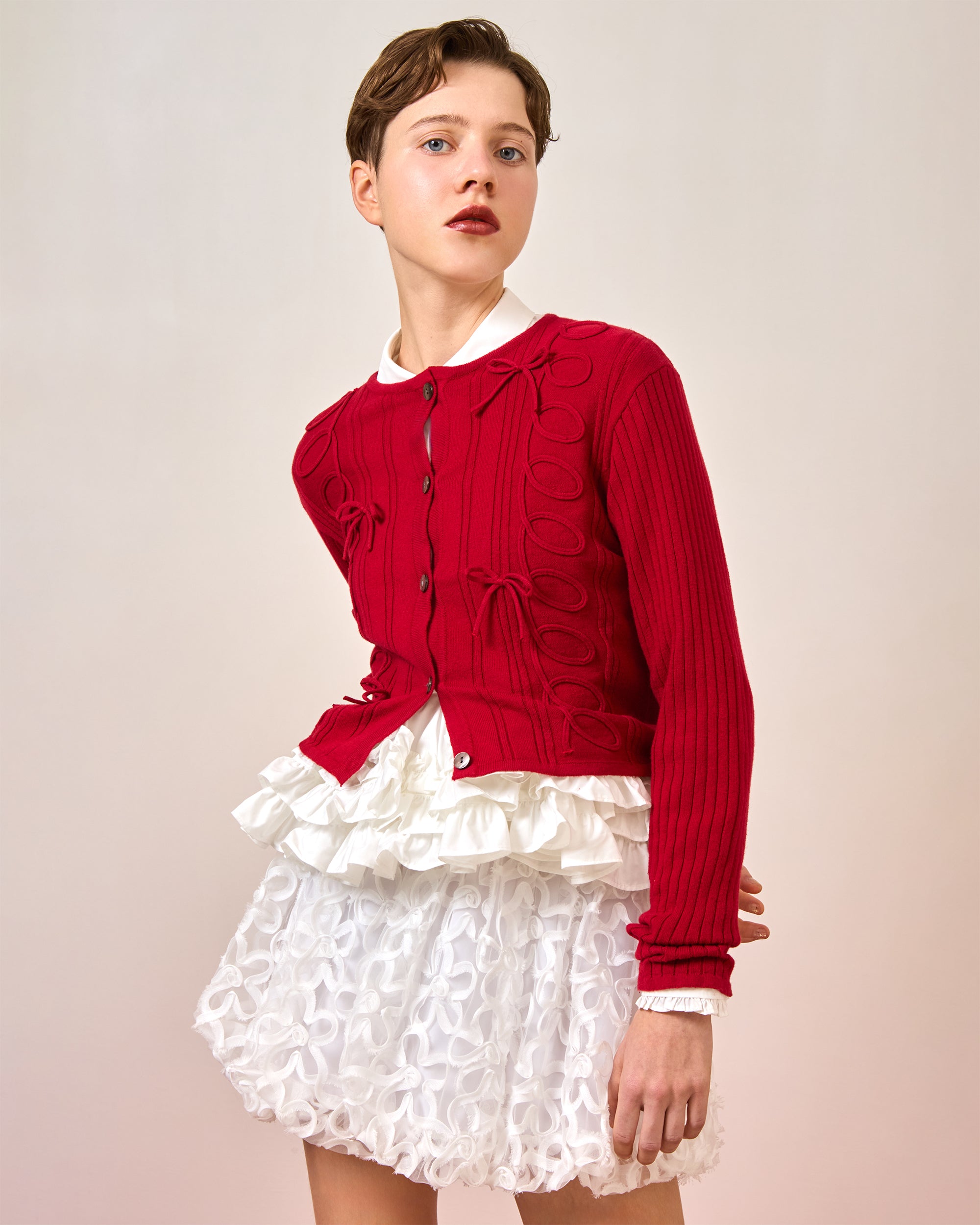 Kurukuru ribbon rib knit cardigan