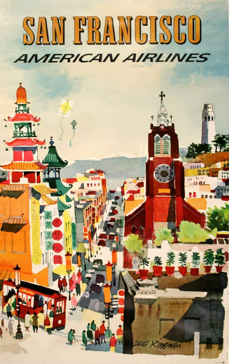 Original Vintage American Airlines Poster - San Francisco by Dong