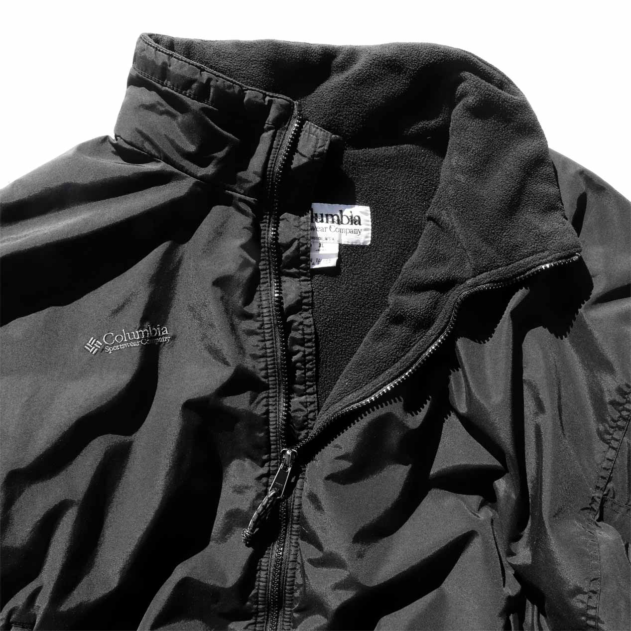 POST JUNK / 90's COLUMBIA All Black Fleece Lined Nylon Jacket [XL]