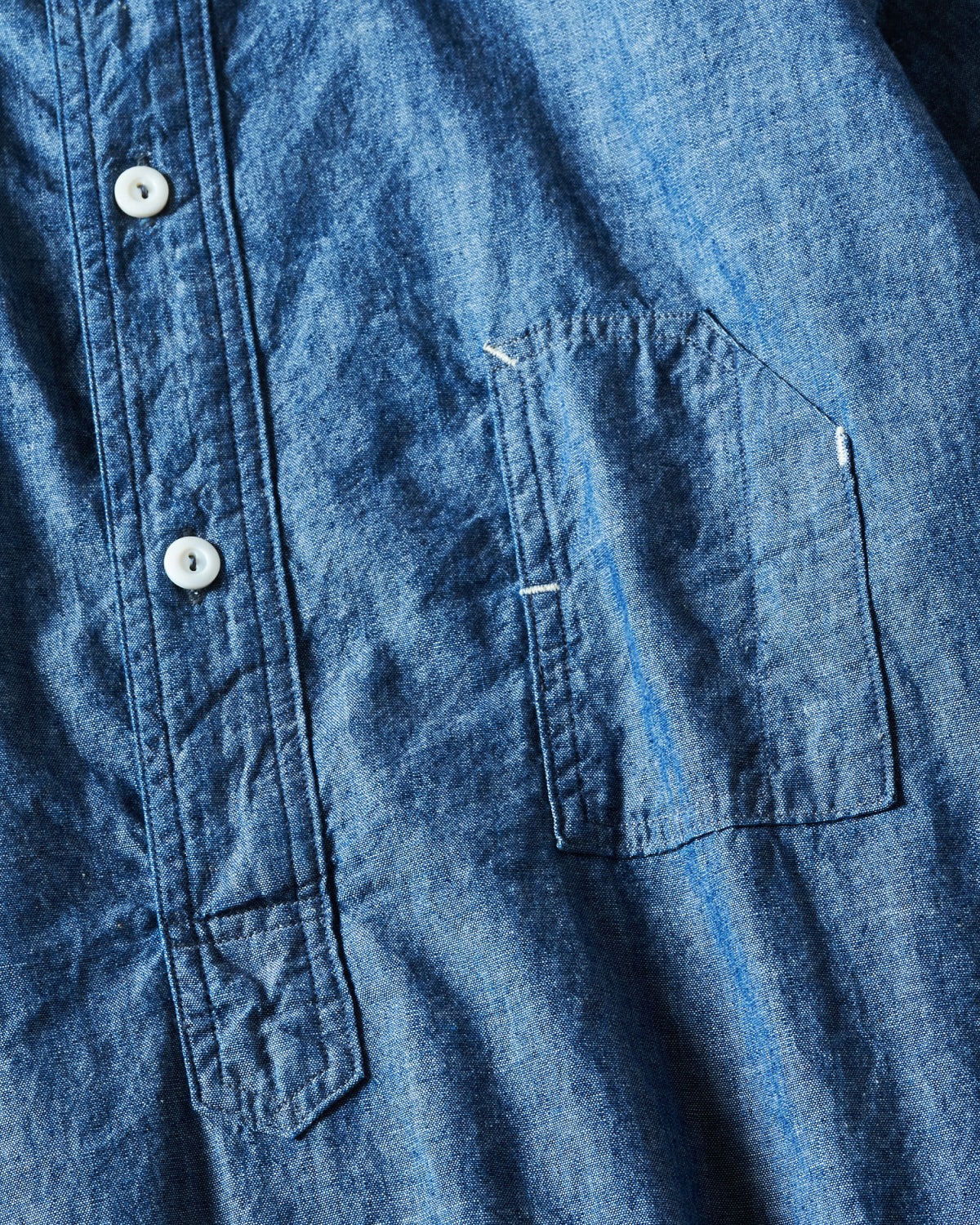 1203S-CC Band Collar Shirt S/S : classic chambray indigo