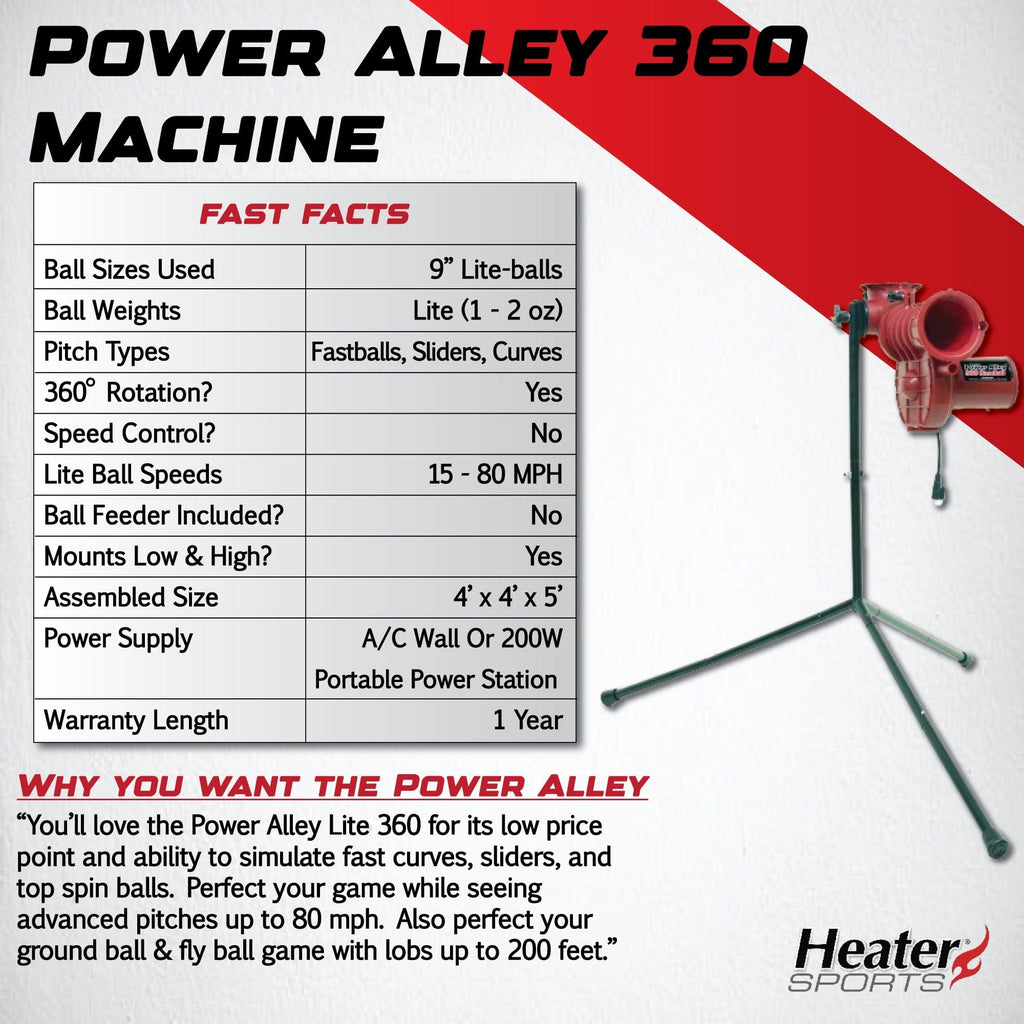 Power Alley Lite 360 Pitching Machine by Heater | Pro Sports Equip