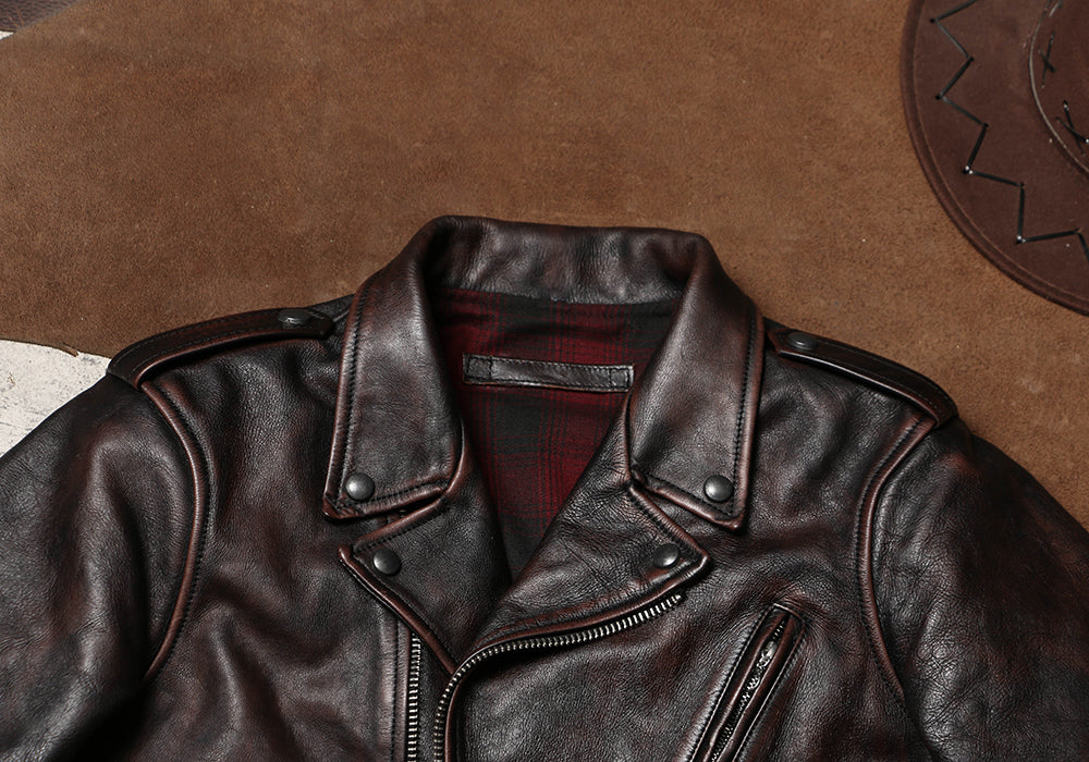 ヴィンテージ50s復刻 茶芯ステアハイドレザー ダブルライダース