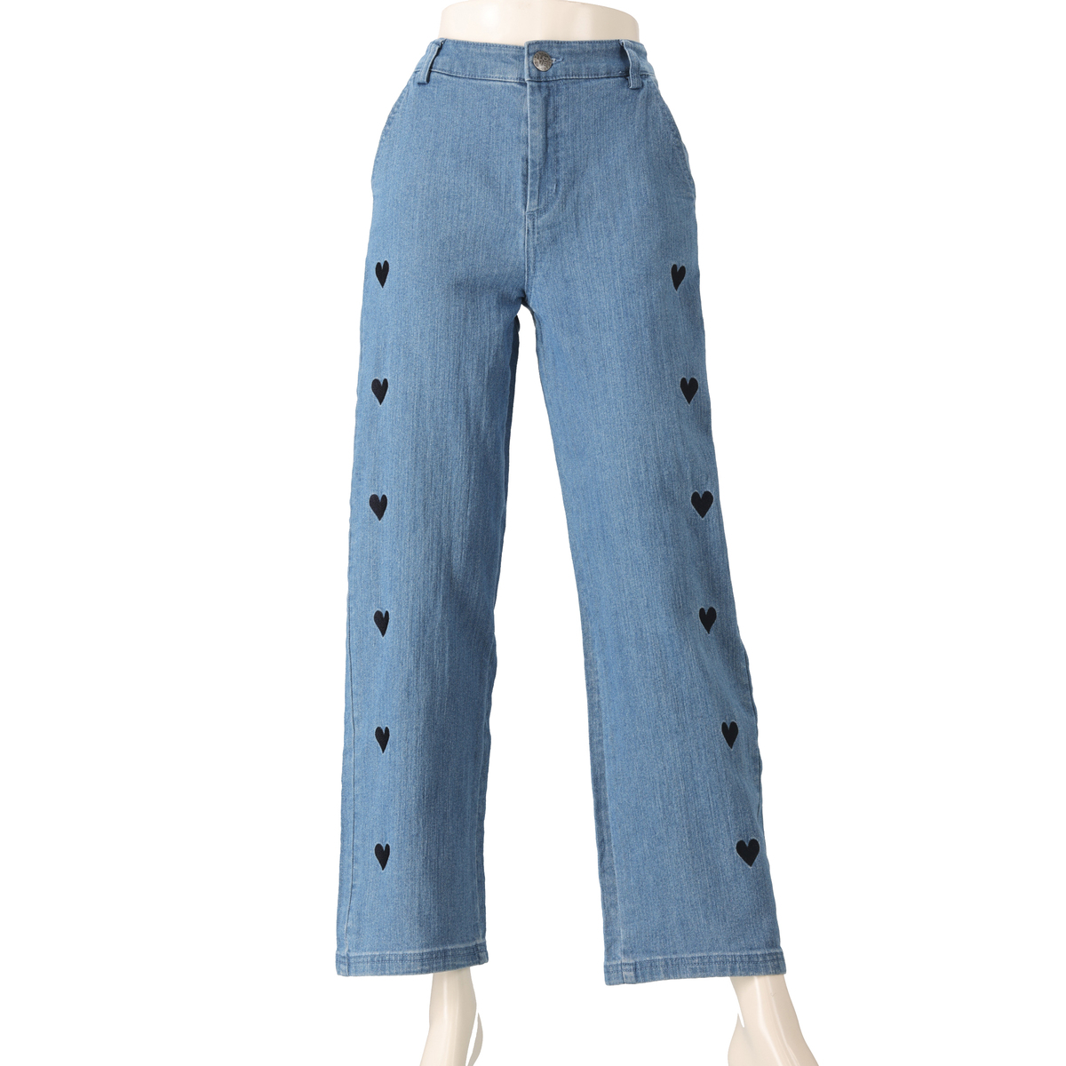 &LOVE むっちゃ幸せハート刺繍のストレートデニムパンツ アンドラブ