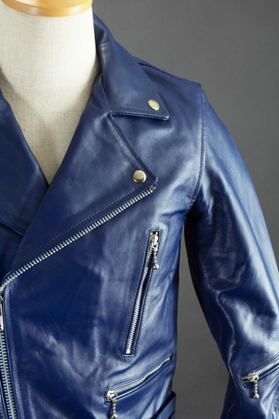 UKダブルライダースジャケット ブルー カウレザー、ライダース