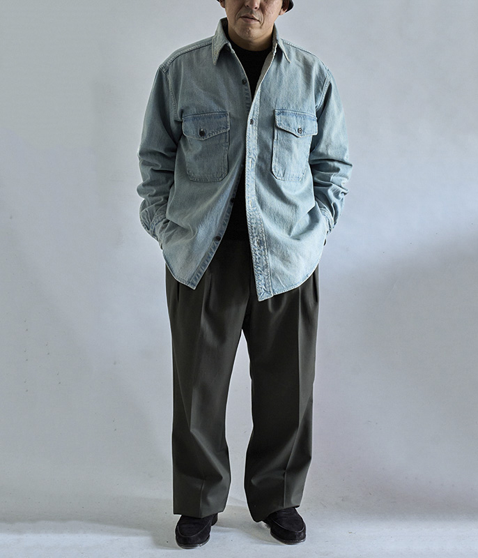 A.PRESSE Vintage Denim CPO Shirt [BLEACH] - Fresh Service