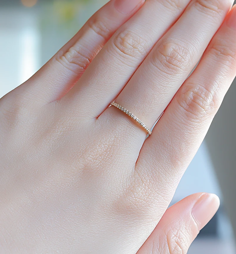 ハーフエタニティリング ダイヤモンド K18リング 4月誕生石【受注生産