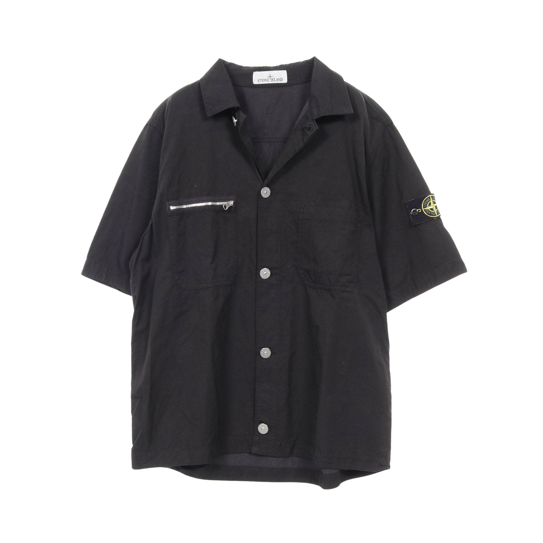 ジップポケット シャツ 半袖 コットン ブラック ストーンアイランド