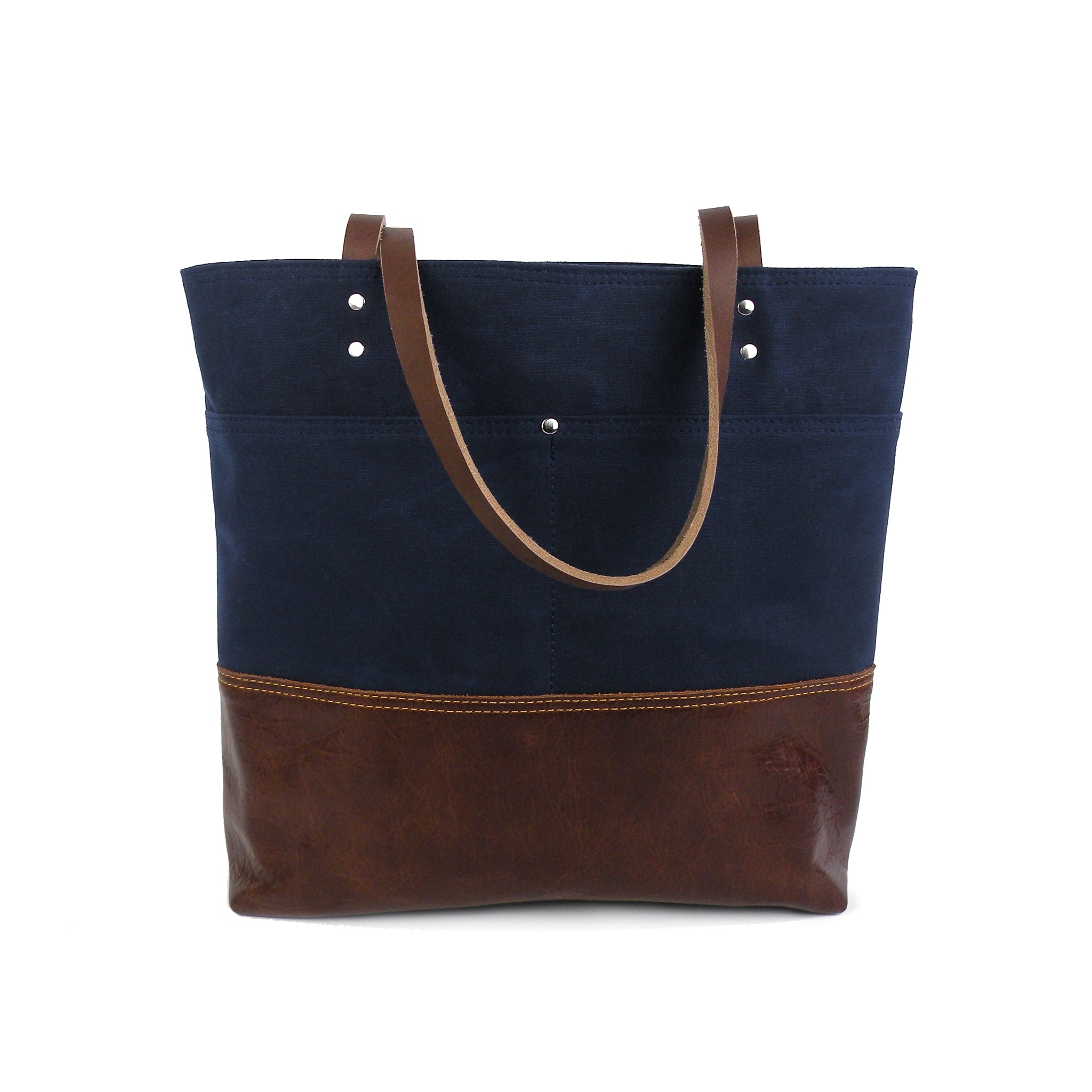 Urban Tote in Navy Waxed Canvas and Distressed Leather – Red