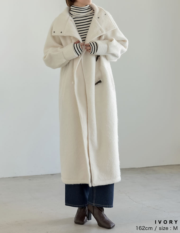 シャギーオーバーサイズスタンドカラーダッフルコート - ジャケット