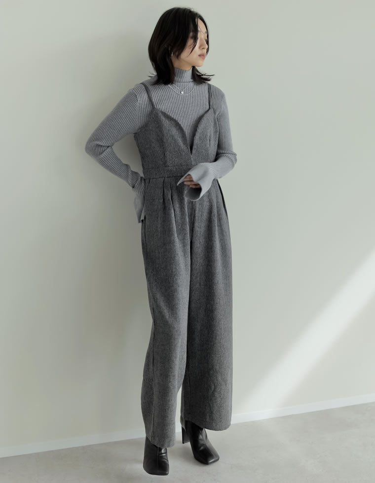 ヘリンボーンツイードハートカッティングキャミオールインワン