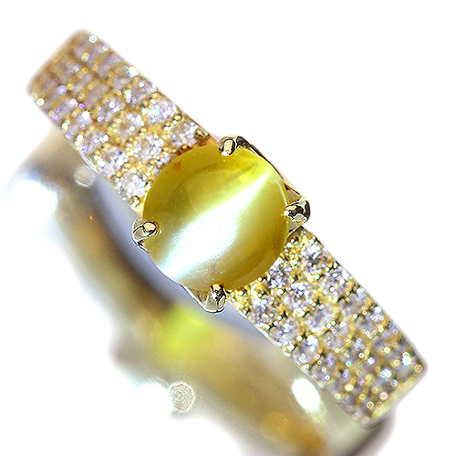クリソベリルキャッツアイ 約1ct ダイヤモンド 0.3ctゴールド リング