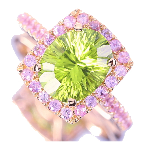 ペリドット 2.55ct ピンクサファイア 0.63ct ピンクゴールド リング