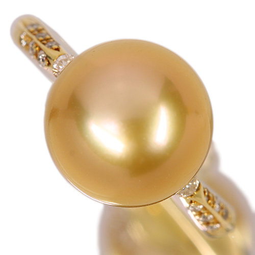 南洋ゴールデンパール 11㎜ ダイヤモンド イエローゴールド リング