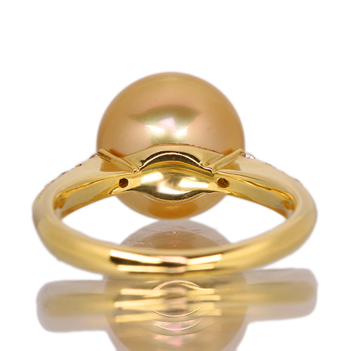 南洋ゴールデンパール 11㎜ ダイヤモンド イエローゴールド リング