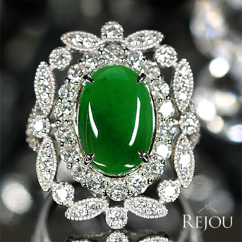 翡翠 3.8ct ダイヤモンド 1.6ct プラチナ リング(指輪)【品質保証書