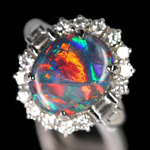 SIZUKU」ブラックオパール 5.6ct ダイヤモンド 1.3ct プラチナ リング