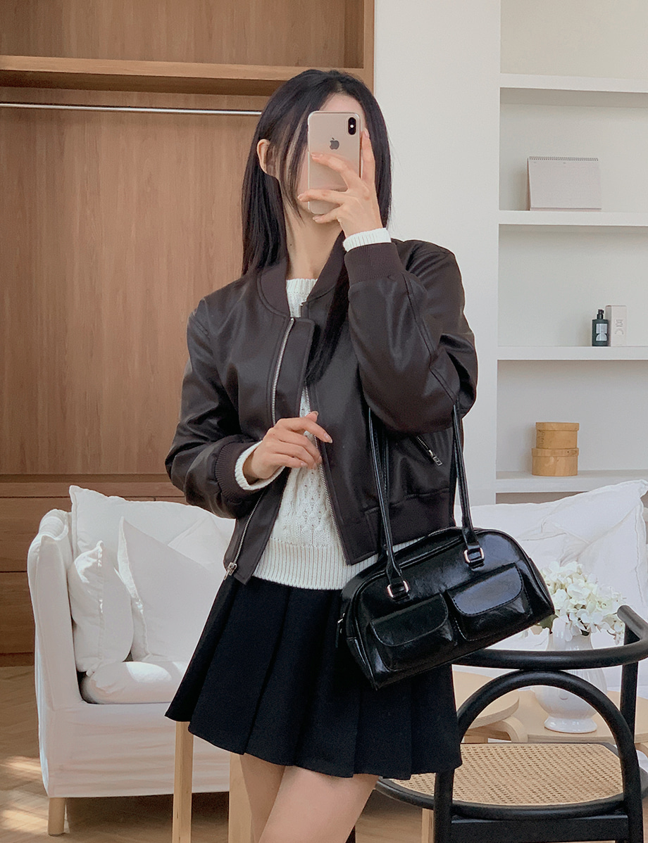 ZARA フェイクレザークロップドライダースジャケット Lサイズ ブラウン