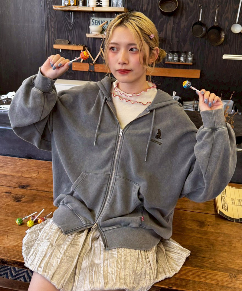 m:rex】ミニ恐竜刺しゅうフードZIPパーカー｜DOUBLE NAME ダブルネーム