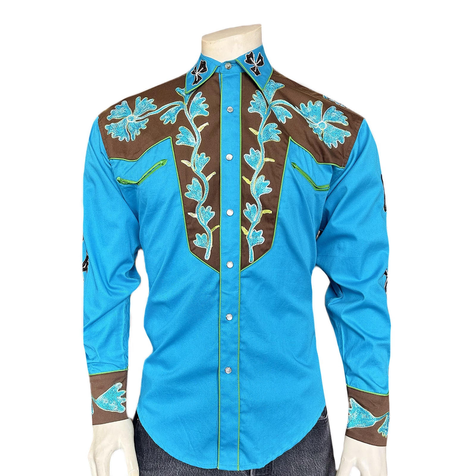 Rockmount Men's 2-Tone Brown & Turquoise Floral Western Shirt