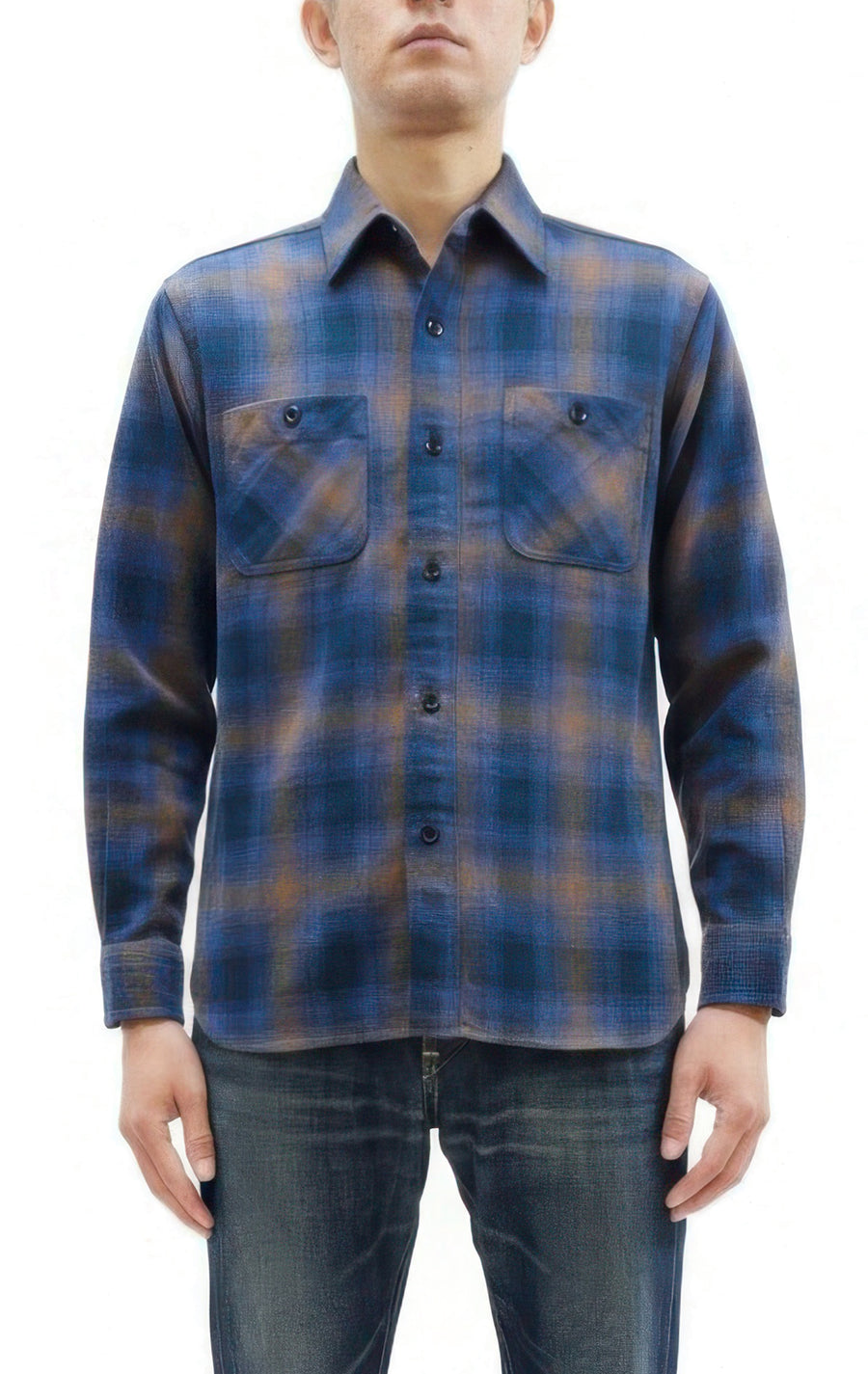Sugar Cane Men's Long Sleeve Ombre Plaid Work Shirt - 100% Cotton