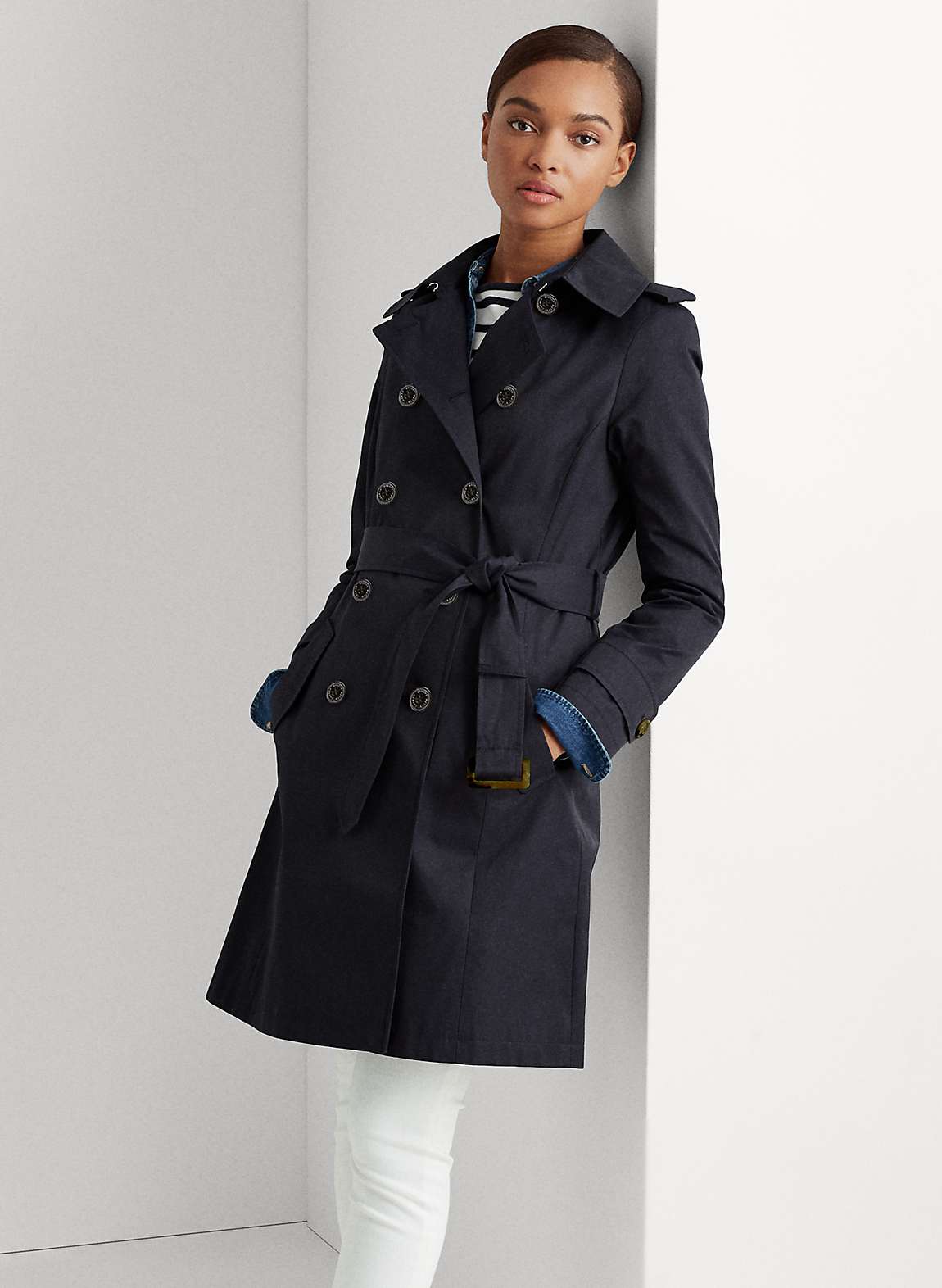 ラルフローレンラグビー トレンチコート ダブル 銀ボタン コットン