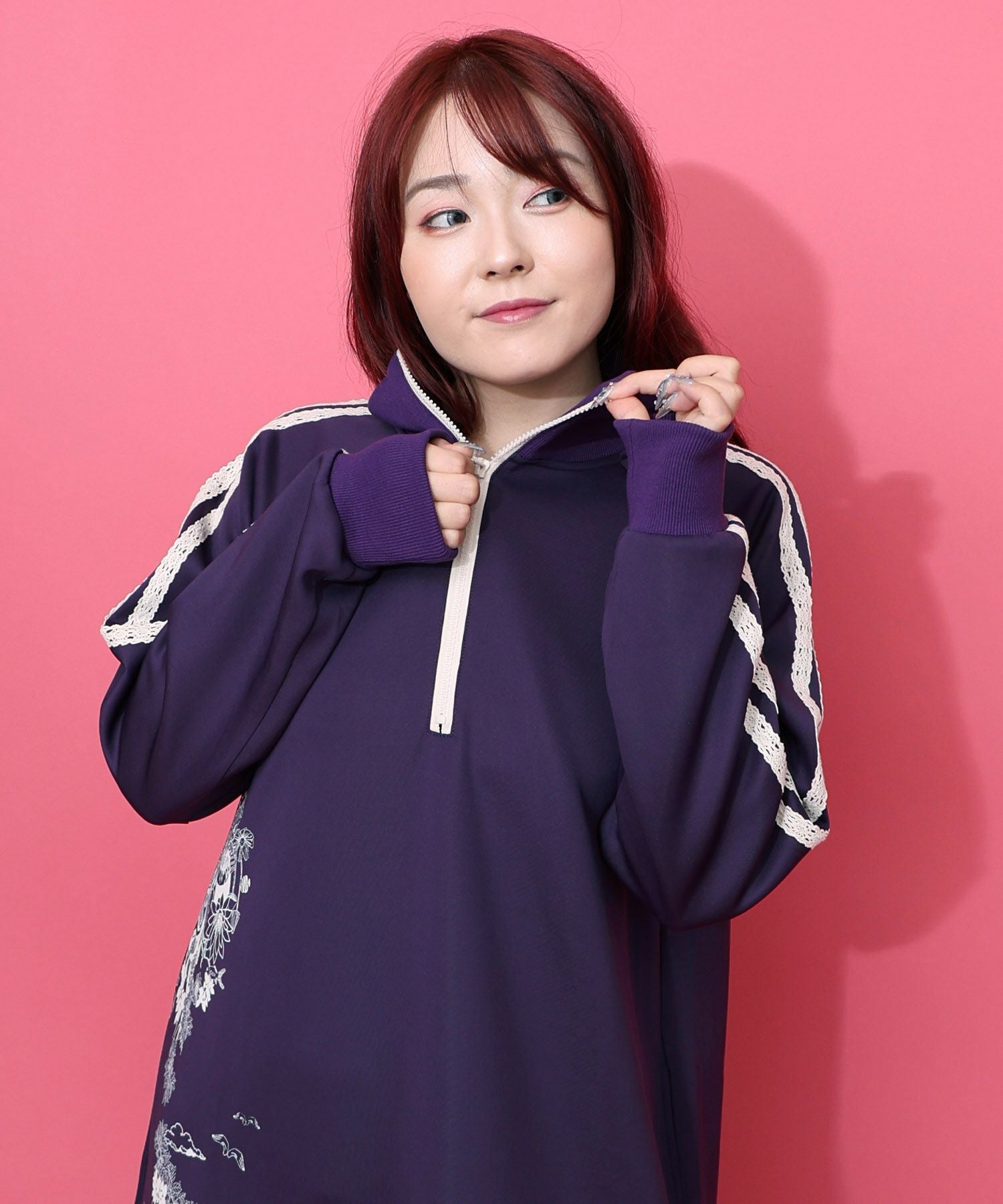 153620：風景柄ハーフジップジャージワンピースの通販-ScoLar