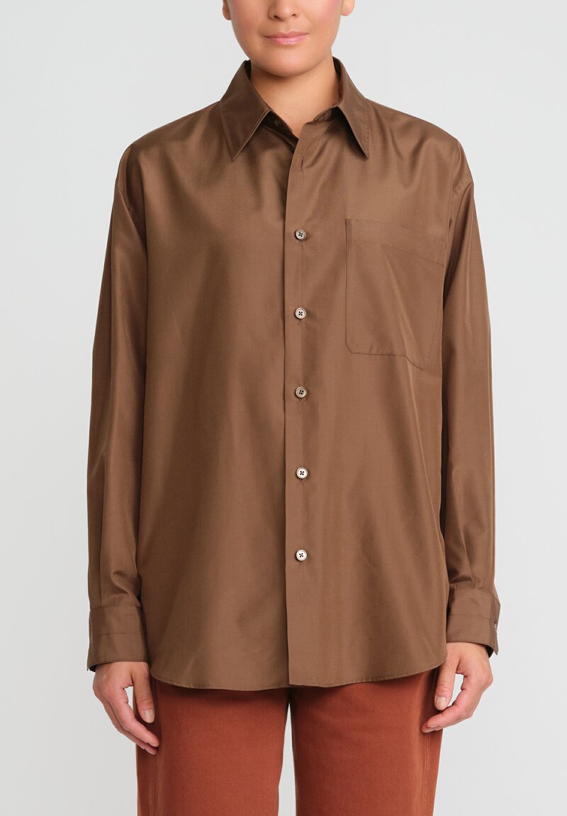 Lemaire Silk Relaxed Shirt in Tobacco Brown | Santa Fe Dry Goods