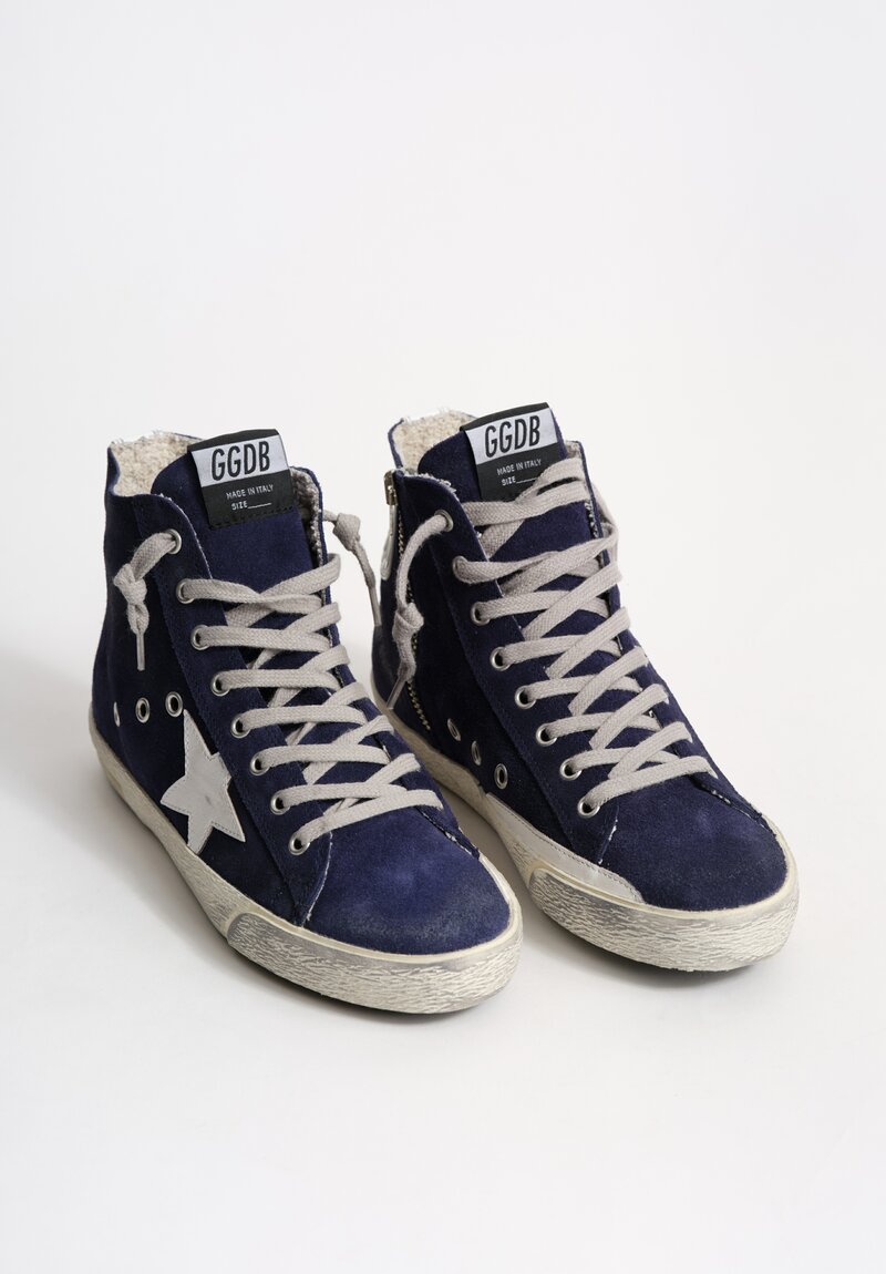 Golden Goose Francy Classic Sneaker in Night Blue & White | Santa