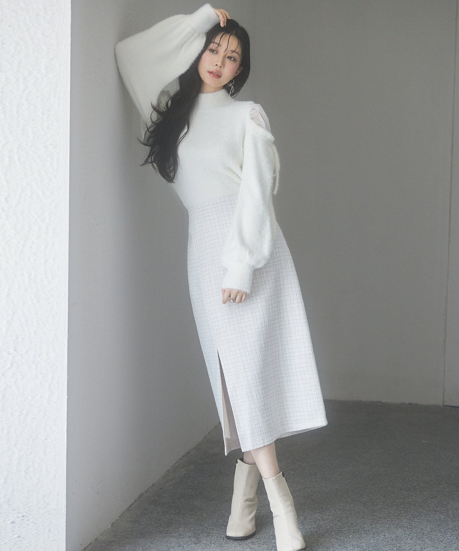 スリット入りラメツイード生地スカートsdp0229 ホワイト – [公式