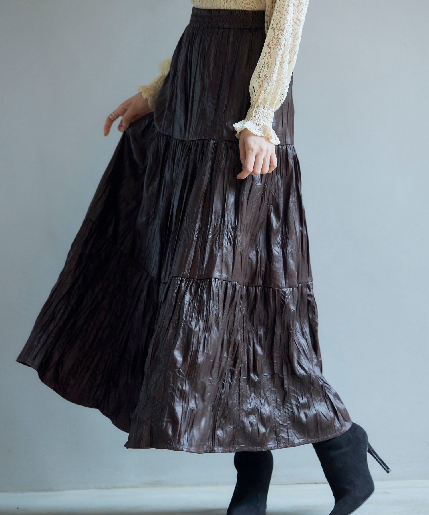 シワ加工合成皮革ロングスカートsdpxsj9901 ブラウン – [公式]SAISON