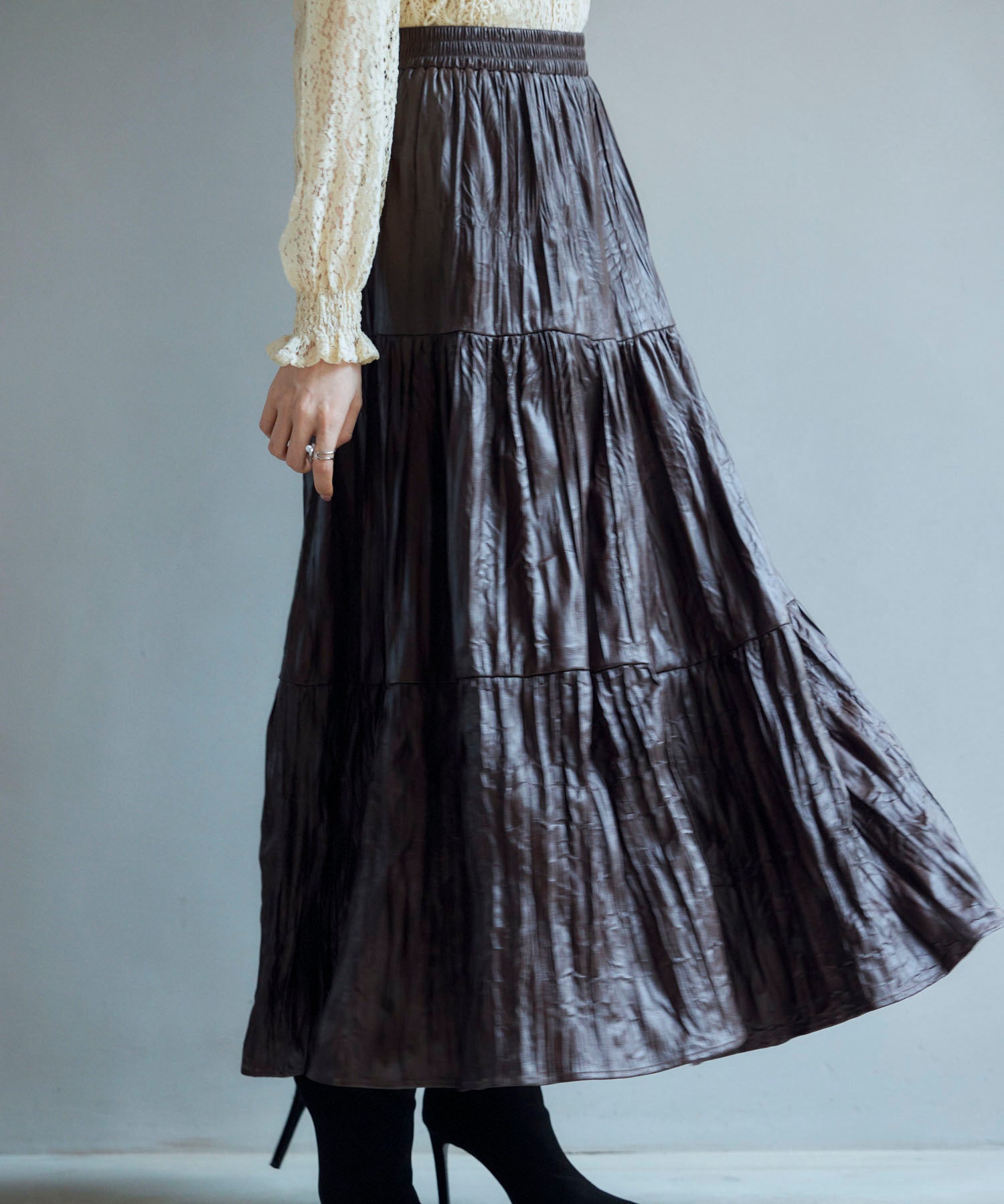 シワ加工合成皮革ロングスカートsdpxsj9901 ブラウン – [公式]SAISON