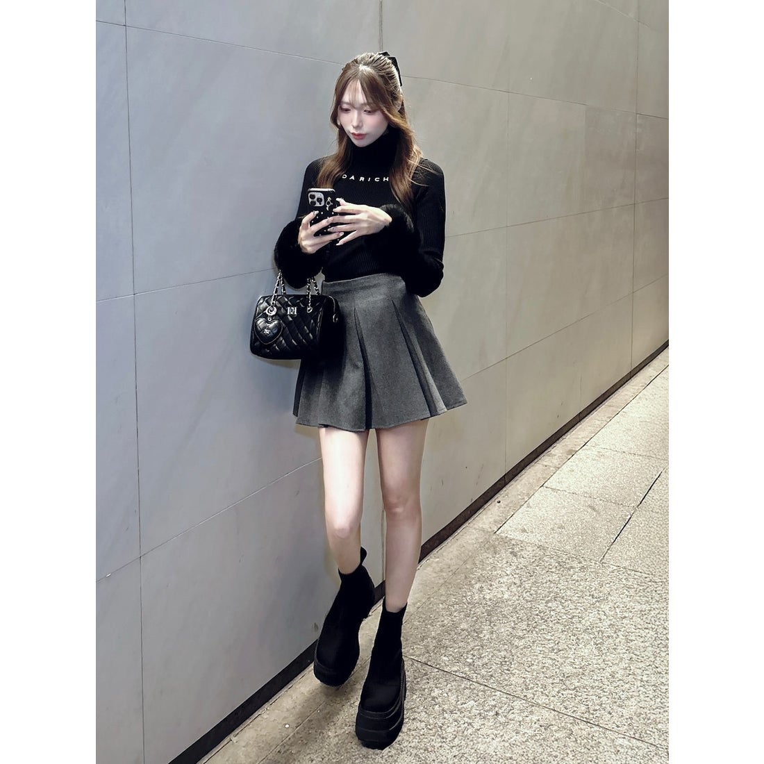 ダーリッチ Darich スムースファーリブニットトップス （ブラック