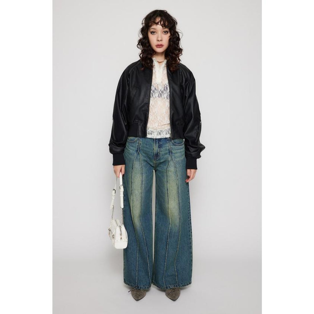 ラグア ジェム LAGUA GEM CROPPED FAUX LEATHER ブルゾン （BLK