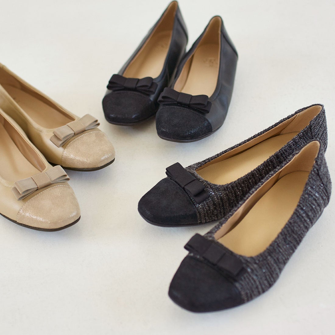 リズ ラフィーネ Riz raffinee リボン付きローヒールパンプス