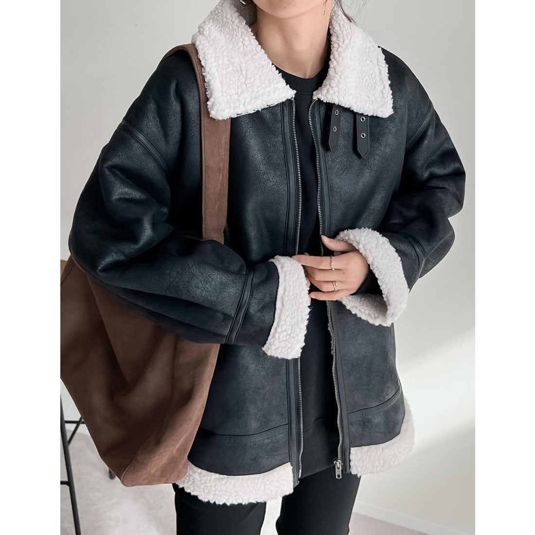 Re:EDIT フェイクレザーボンバージャケット -ファッション通販 FASHION