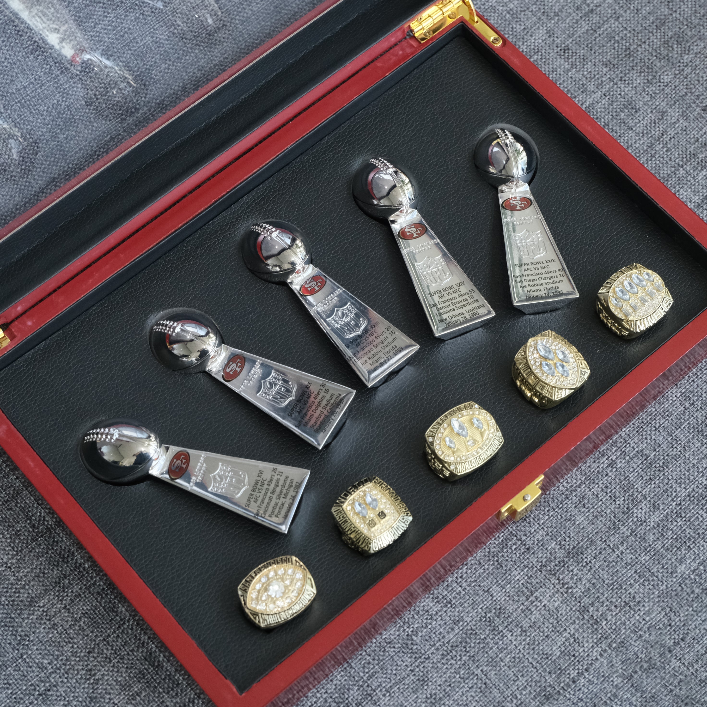 San Francisco 49ers NFL Championship Rings & Trophy Luxury Set