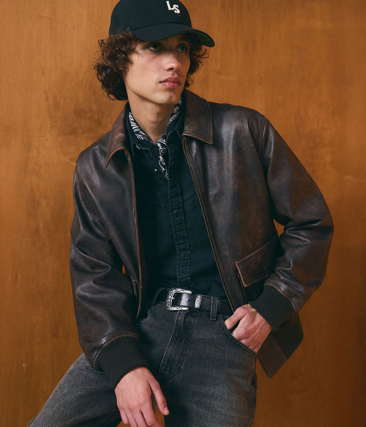 LEVI'S CLAYTON LEATHER AVIATOR JACKET 003AU-0000 BROWN LEATHER