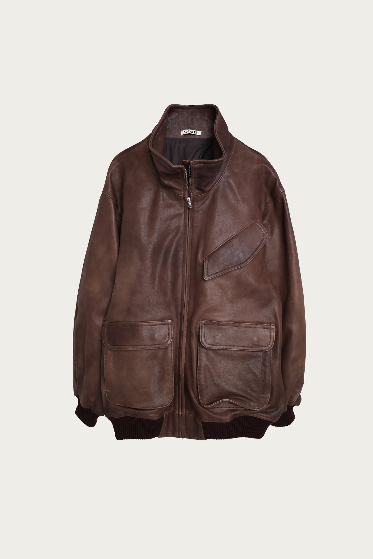 Auralee Heavy Lamb Leather Zip Blouson | Dark Brown | Canoe Club
