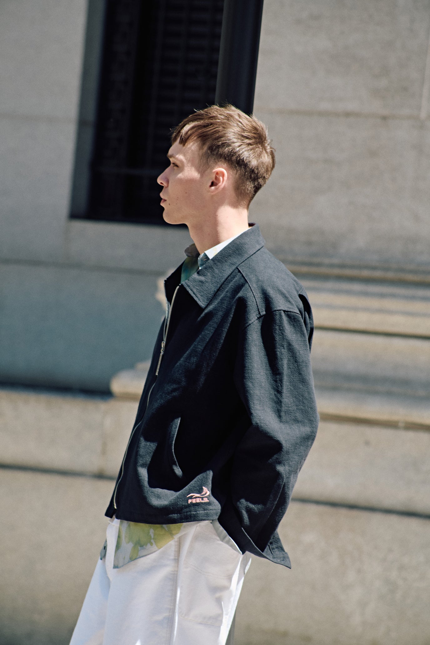 LINEN ZIP UP BLOUSON BLACK – FEELS.