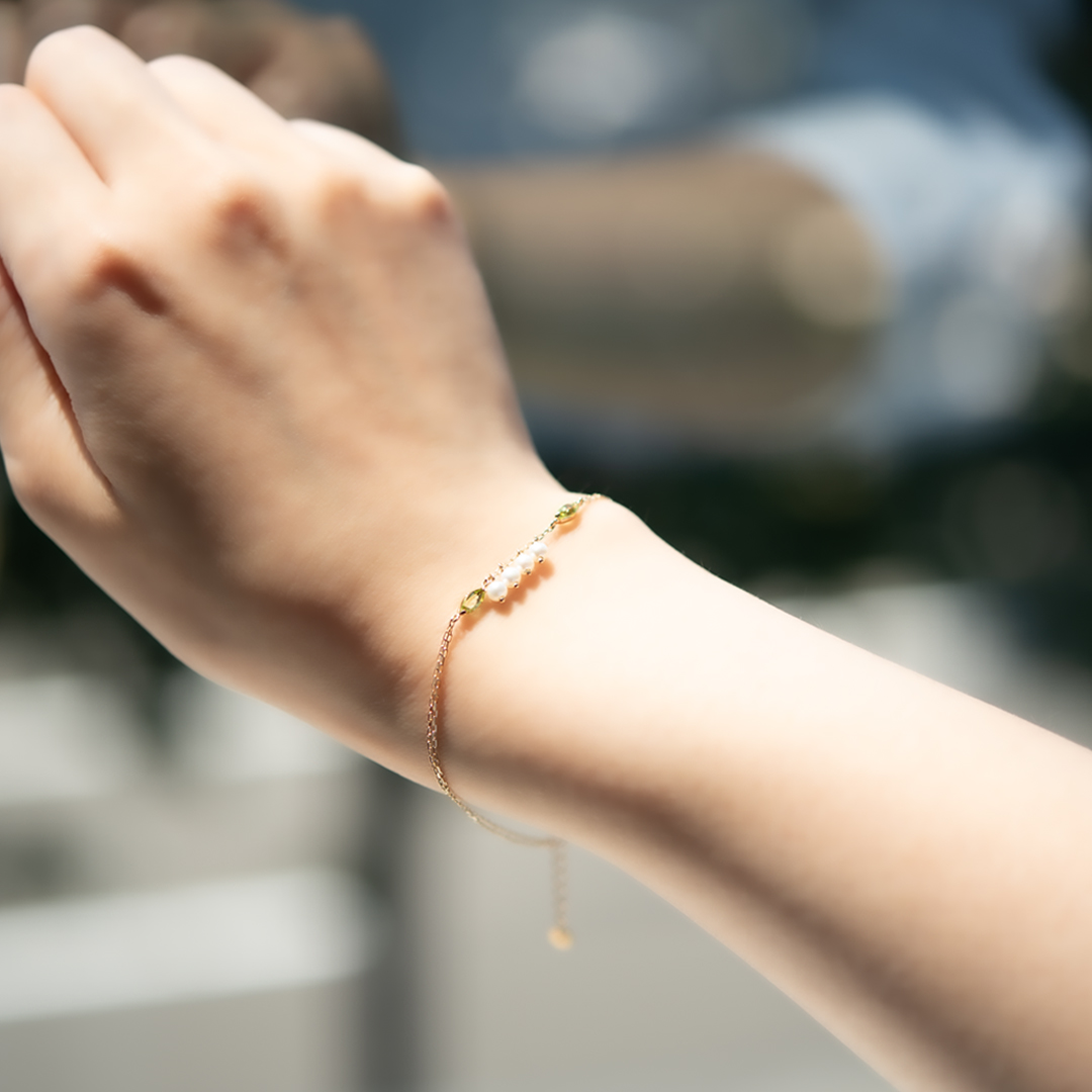 ブレスレット K10イエローゴールド ペリドット 淡水パール(JL