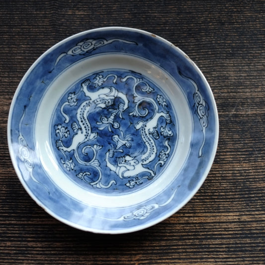 時代 乳白縁輪花 プレスガラス 深皿 (明治-大正期) – 逢季荘