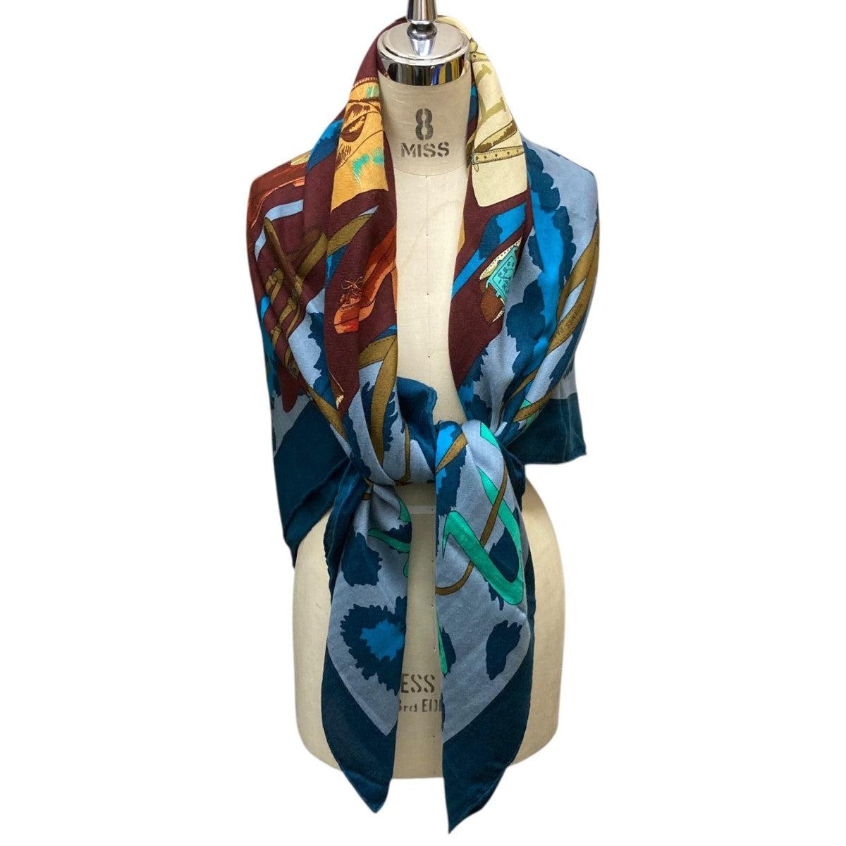 HERMES(エルメス) カレ140 Monsieur et Madame総柄シルクカシミヤ大判