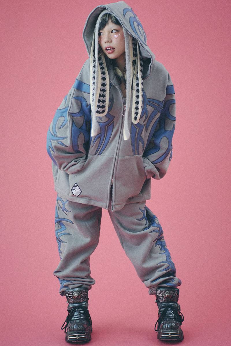 GALFY (ガルフィー) 部族系ダブダブパーカー GREIGE / ロック